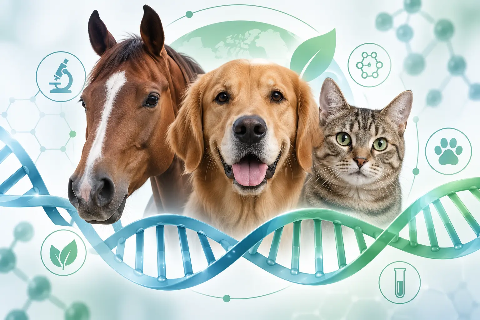 Caballo, perro y gato como representación de distintas especies veterinarias